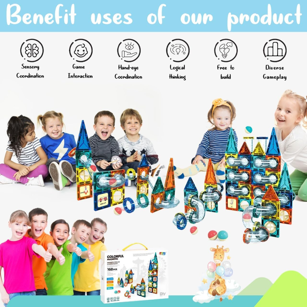 168-Piece Pipeline STEM Magnetic Building Blocks Set: STEM Toy for Creative Kids