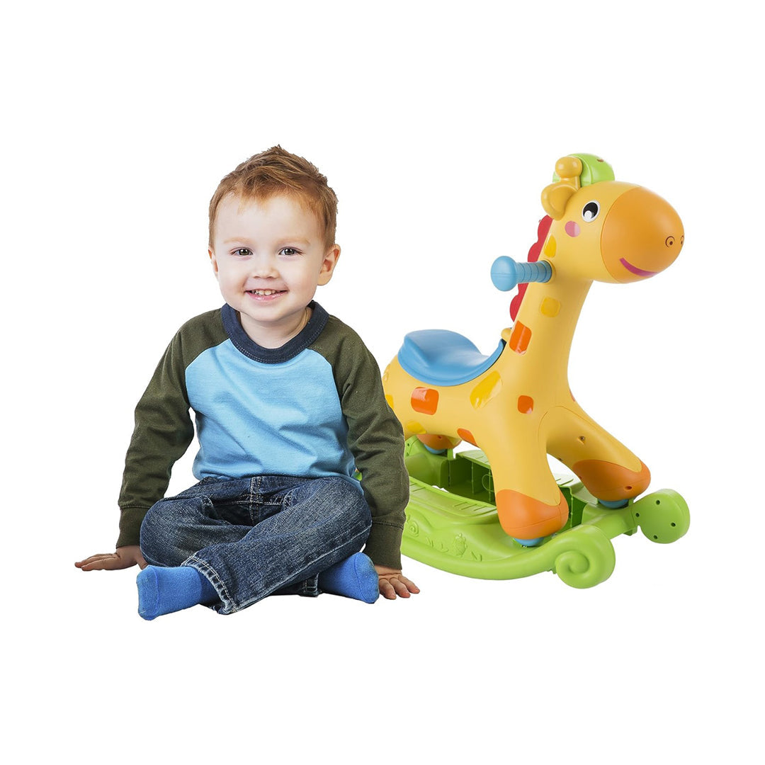 2-in-1 Giraffe Ride-On Toy, Rocking Chair & Baby Walker with Lights & Music - Toyspry