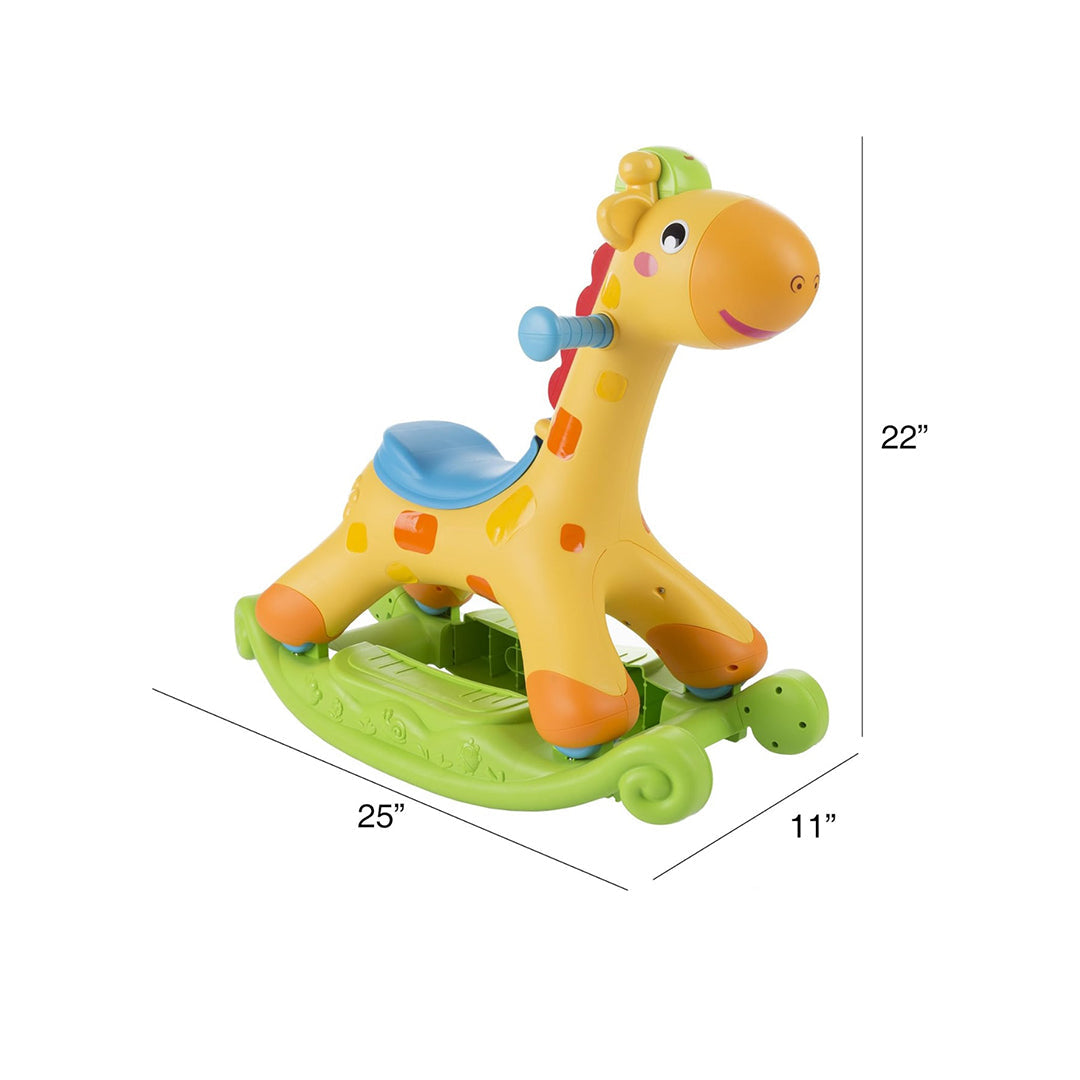 2-in-1 Giraffe Ride-On Toy, Rocking Chair & Baby Walker with Lights & Music - Toyspry