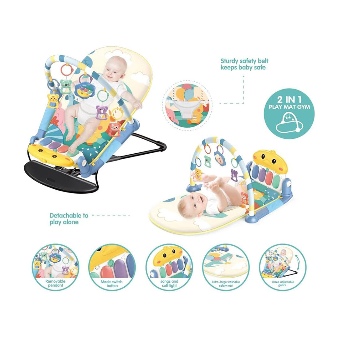 2-in-1 Newborn Play Mat & Activity Gym - Musical Kick Piano - Toyspry