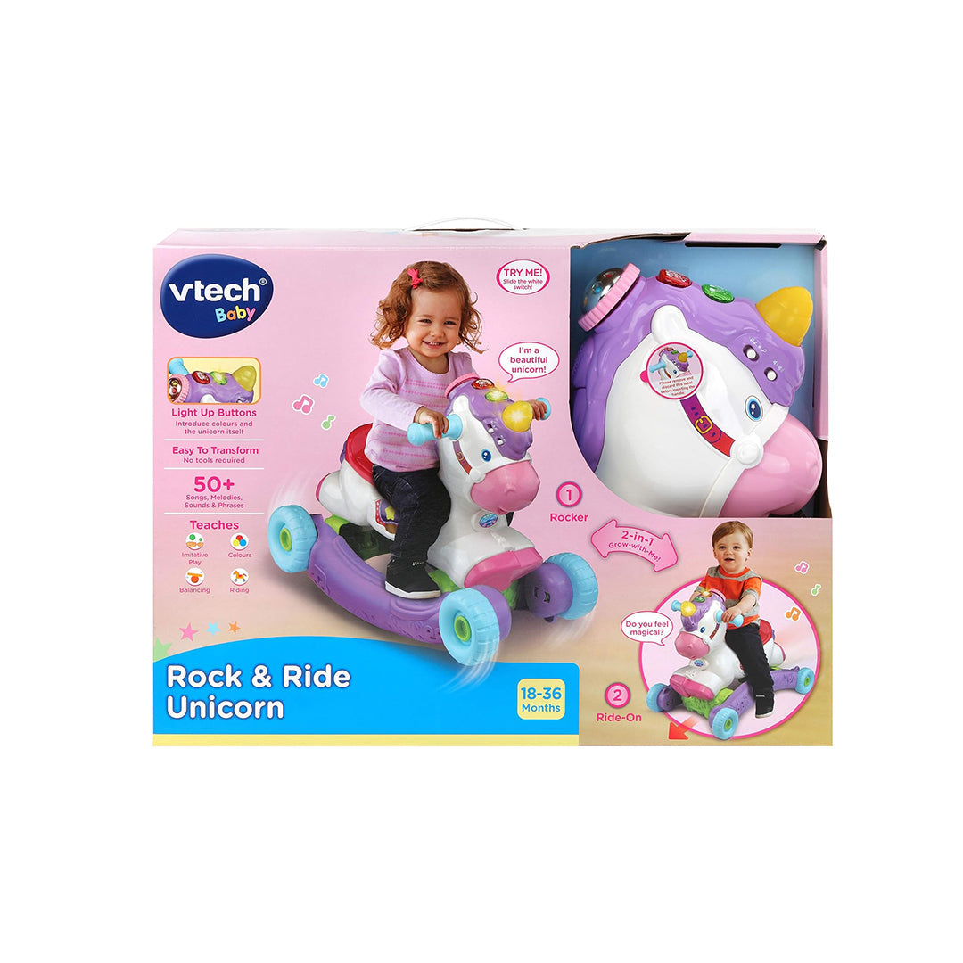 VTech Rock & Ride Unicorn - 2-in-1 Toddler Ride-On Toy - Toyspry