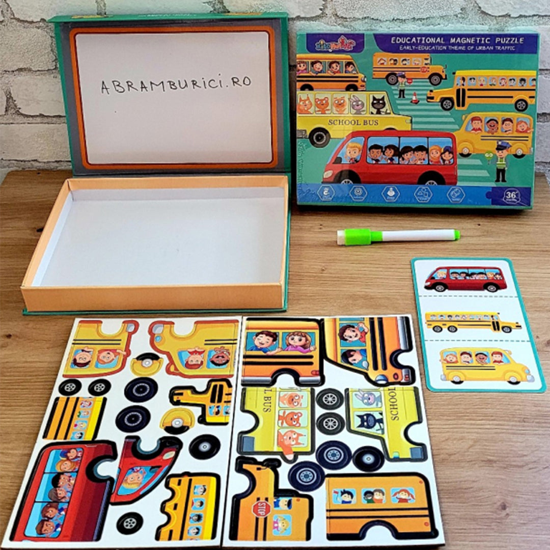 "2-in-1 Magnetic Vehicle Puzzle and Drawing Board for Kids"