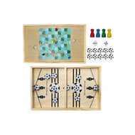 Wooden Tabletop Board Game for Kids: 2-in-1 Slingshot Puck Soccer & Snakes and Ladders