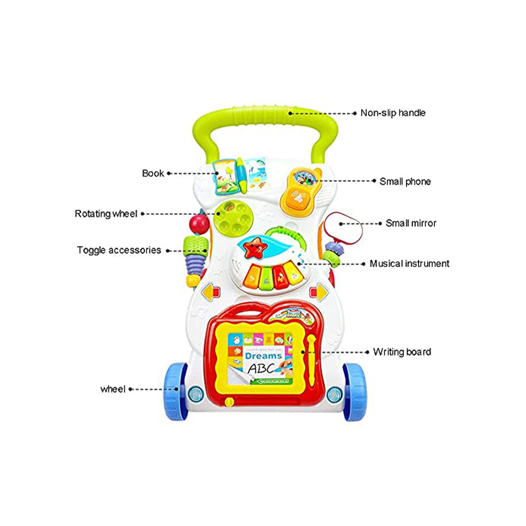 مشاية أطفال 3 في 1 مع موسيقى وأضواء - مشاية أطفال تعليمية متعددة الوظائف