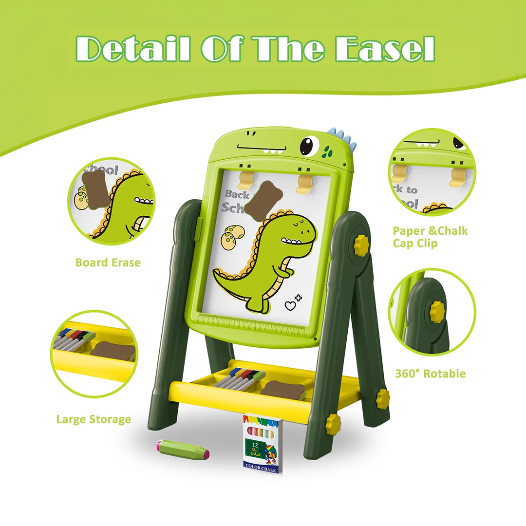 3-in-1 Kids Learning Easel with Drawing Board, Magnetic Board, and Chalkboard