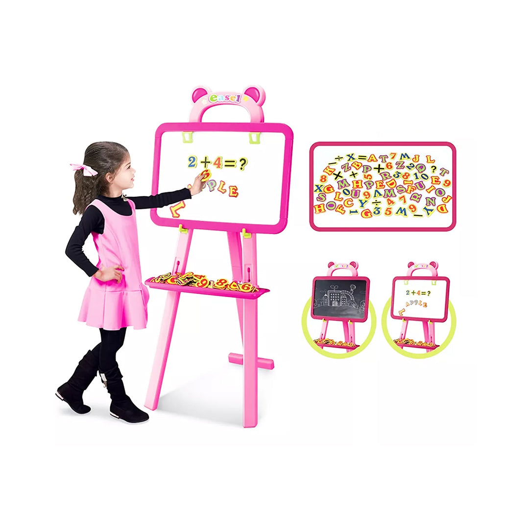 3-in-1 Kids Learning Easel with Drawing Board, Magnetic Board, and Chalkboard
