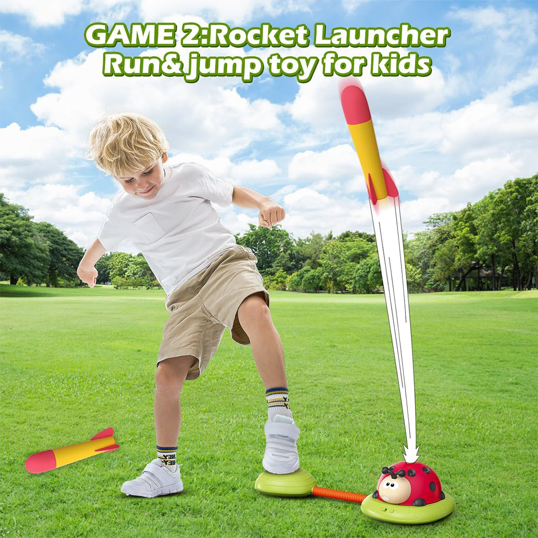 Child Launching Rocket with Stomp Pad of Kids Rocket Launcher Toy
