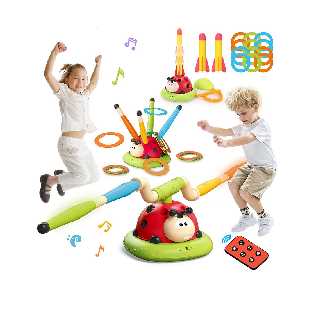 3-in-1 Rocket Launcher Musical Jump Ring Toss Game for Kids Ages 3+

