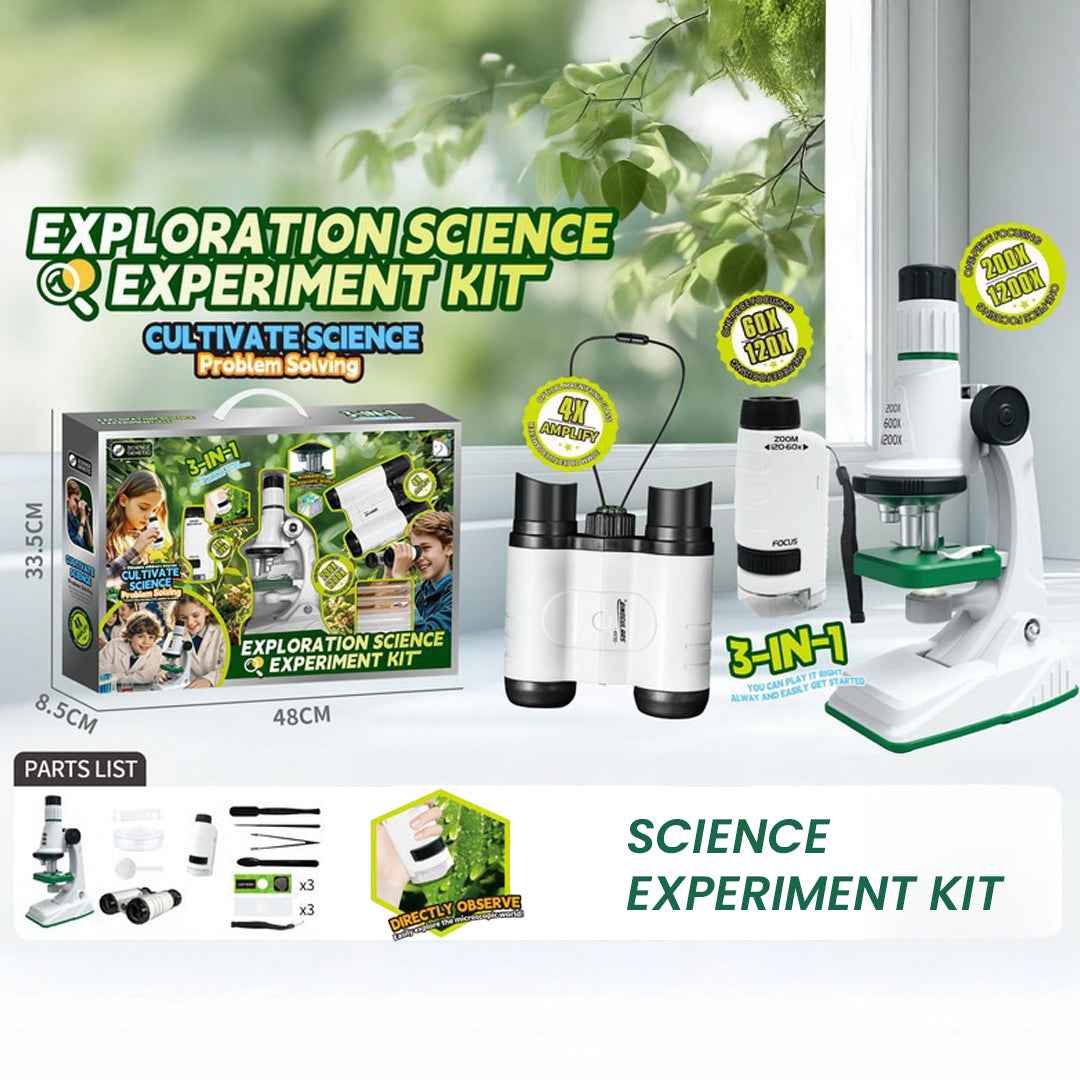 3-in-1 Portable Kids Microscope STEM Toy with LED Light - Toyspry