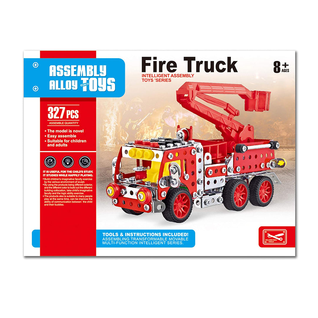 Packaging showing the 327-piece educational engineering toy.