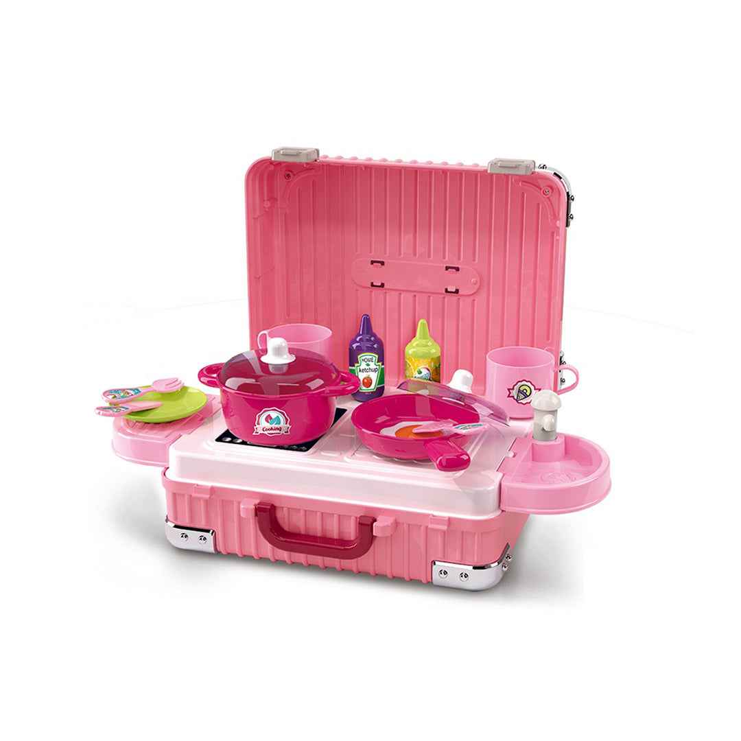33-Piece Kids Kitchen Set with Trolley - Portable Carry Case Toy - Toyspry