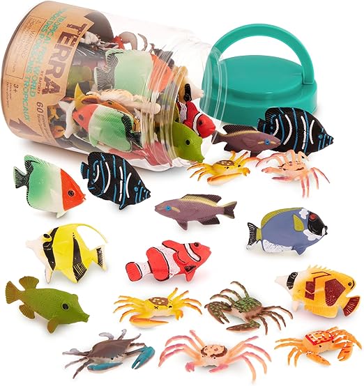 Terra Tropical Fish & Crabs in a Tube - 60 Piece Miniature Sea Animal Toy Set