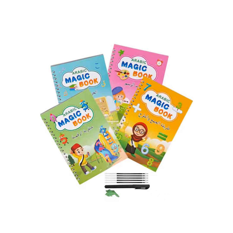 4-in-1 Arabic Learning Copybooks for Alphabet, Numbers & Math