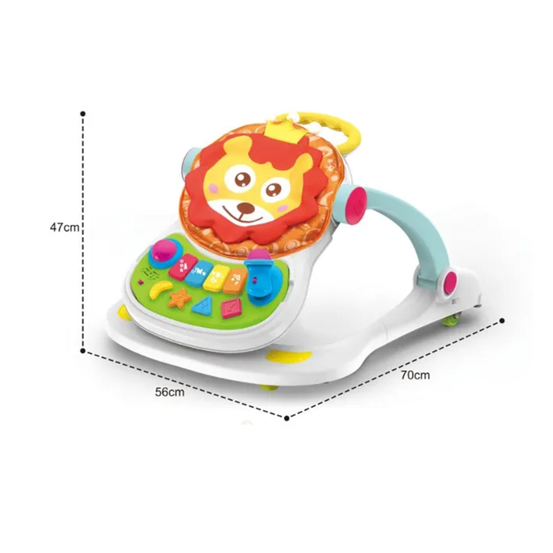 Different modes of the 4-in-1 baby activity walker (sit-down play, feeding).
