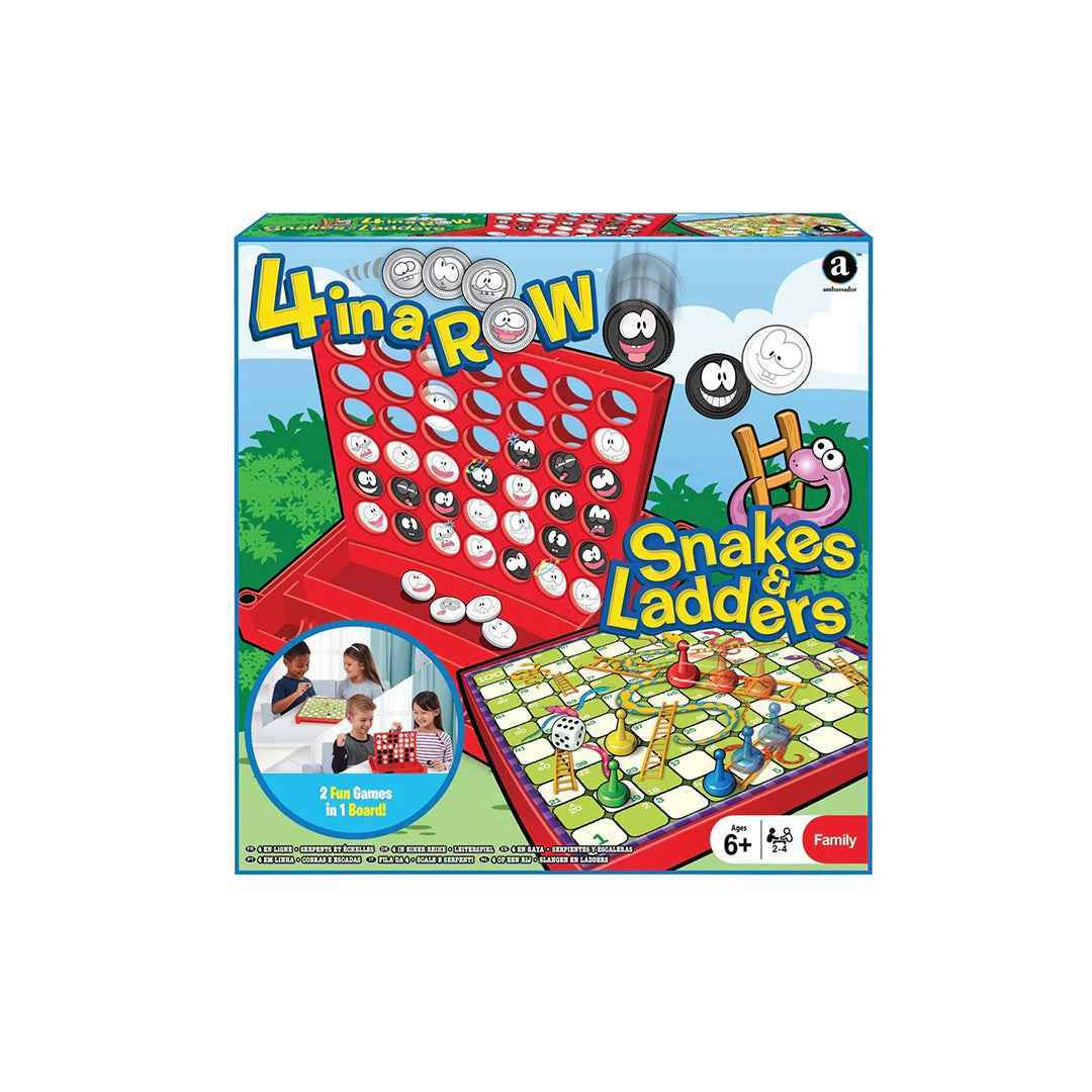 Ambassador 2-in-1 Board Game Combo: 4-in-a-Row & Snakes and Ladders - Toyspry