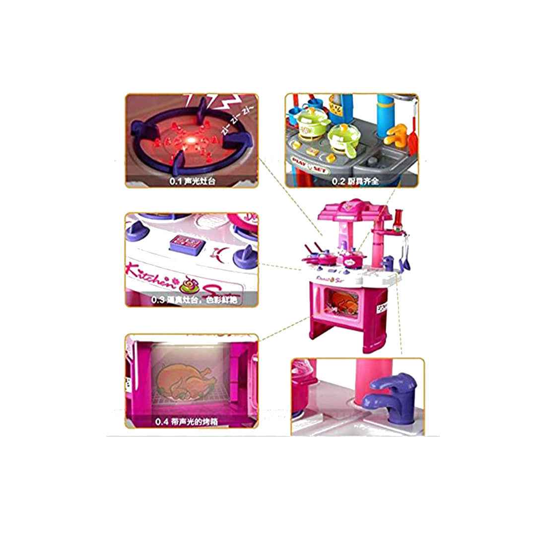 40-Piece Luxury Kids Toy Kitchen Set (Pink) - Lights & Sounds - Toyspry