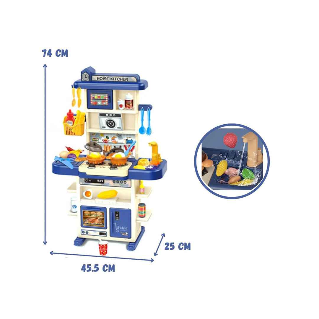 43-Piece Big Kids Toy Kitchen - Mist Spray & Running Water - Toyspry