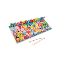 6-in-1 Wooden Educational Math Puzzle for 2 Year Old Kids -  Busy Board with Color Matching and Fishing Game
