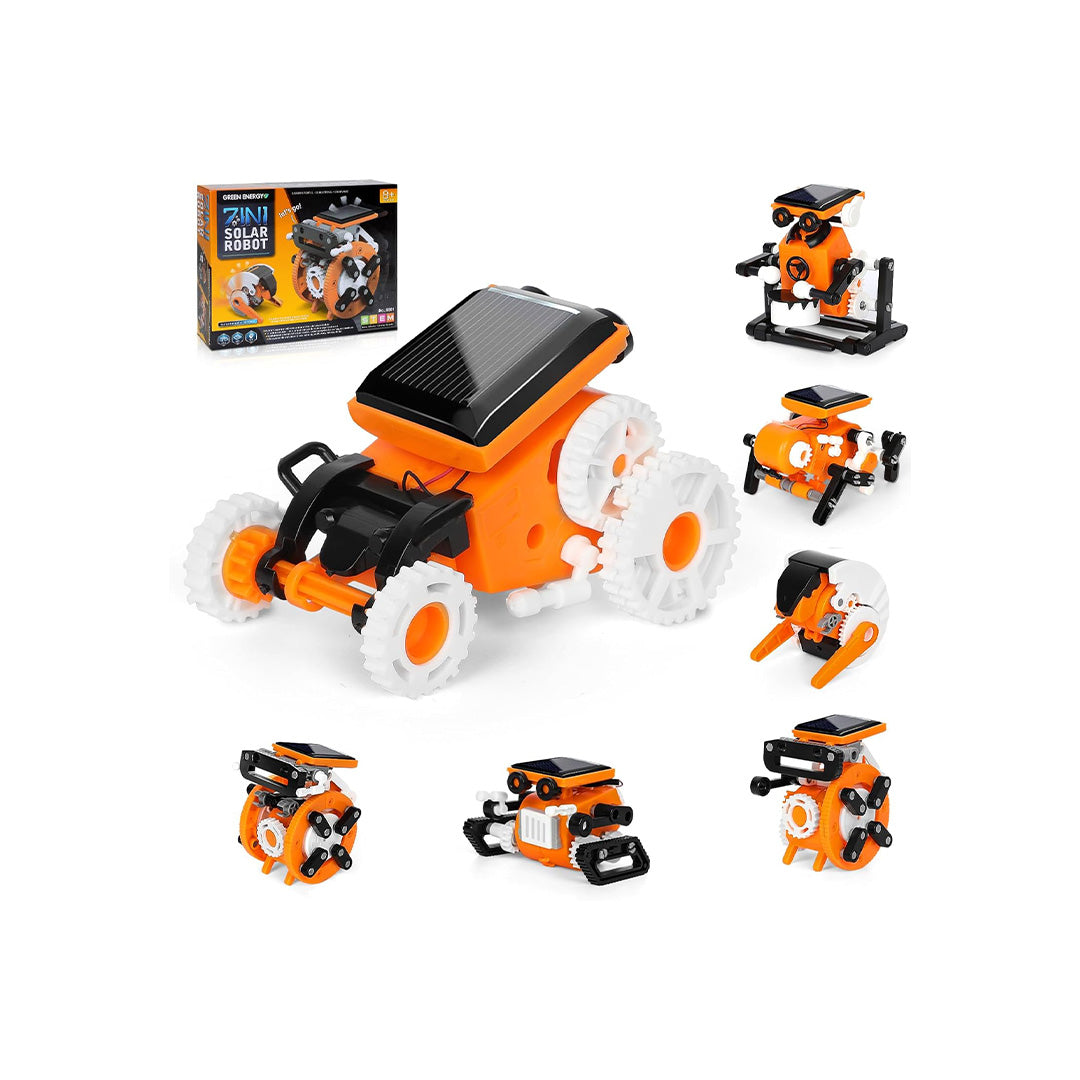 The 7-in-1 SolarBot Kit box art showing the $\text{7 assembled robot models}$