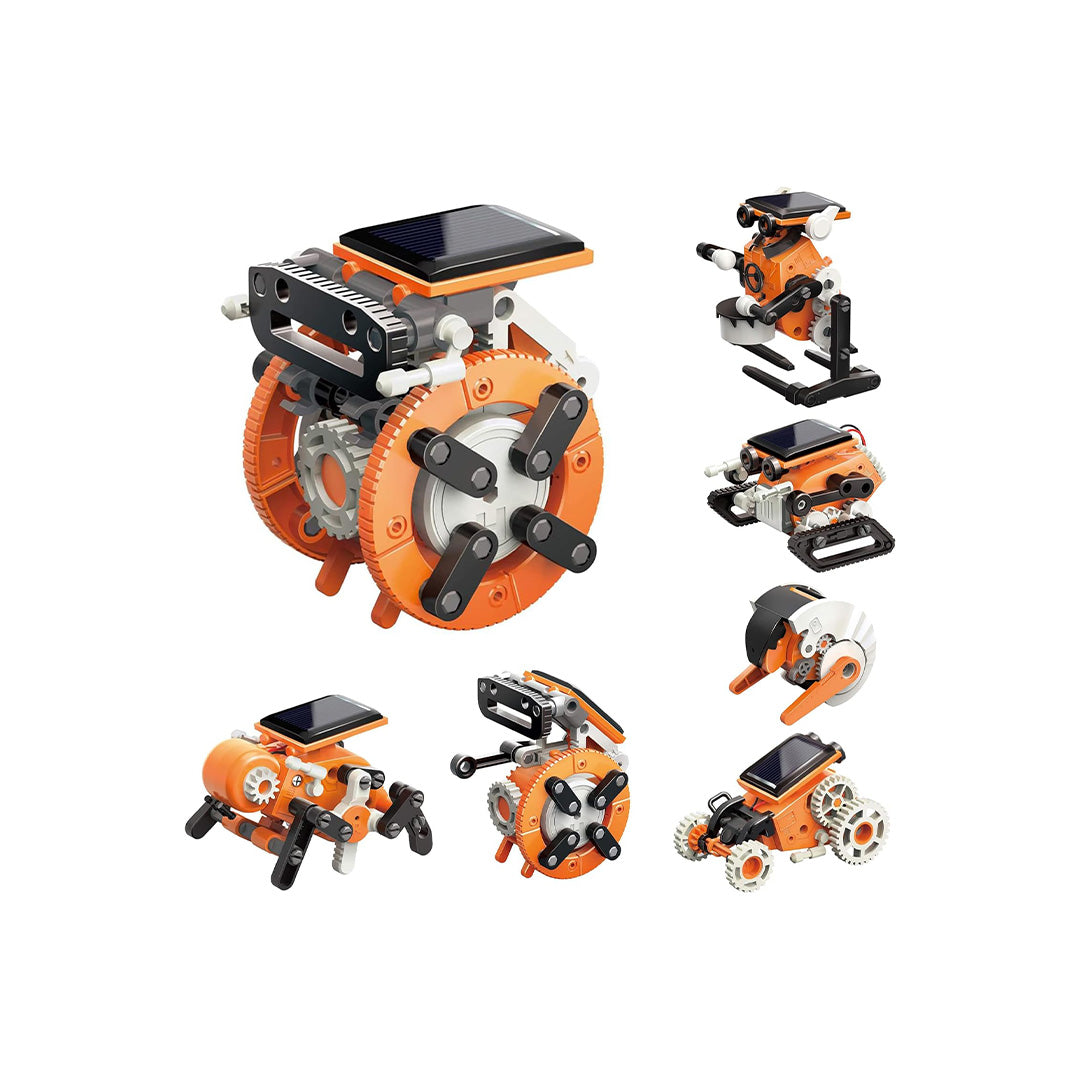 The 7-in-1 SolarBot Kit box art showing the $\text{7 assembled robot models}$