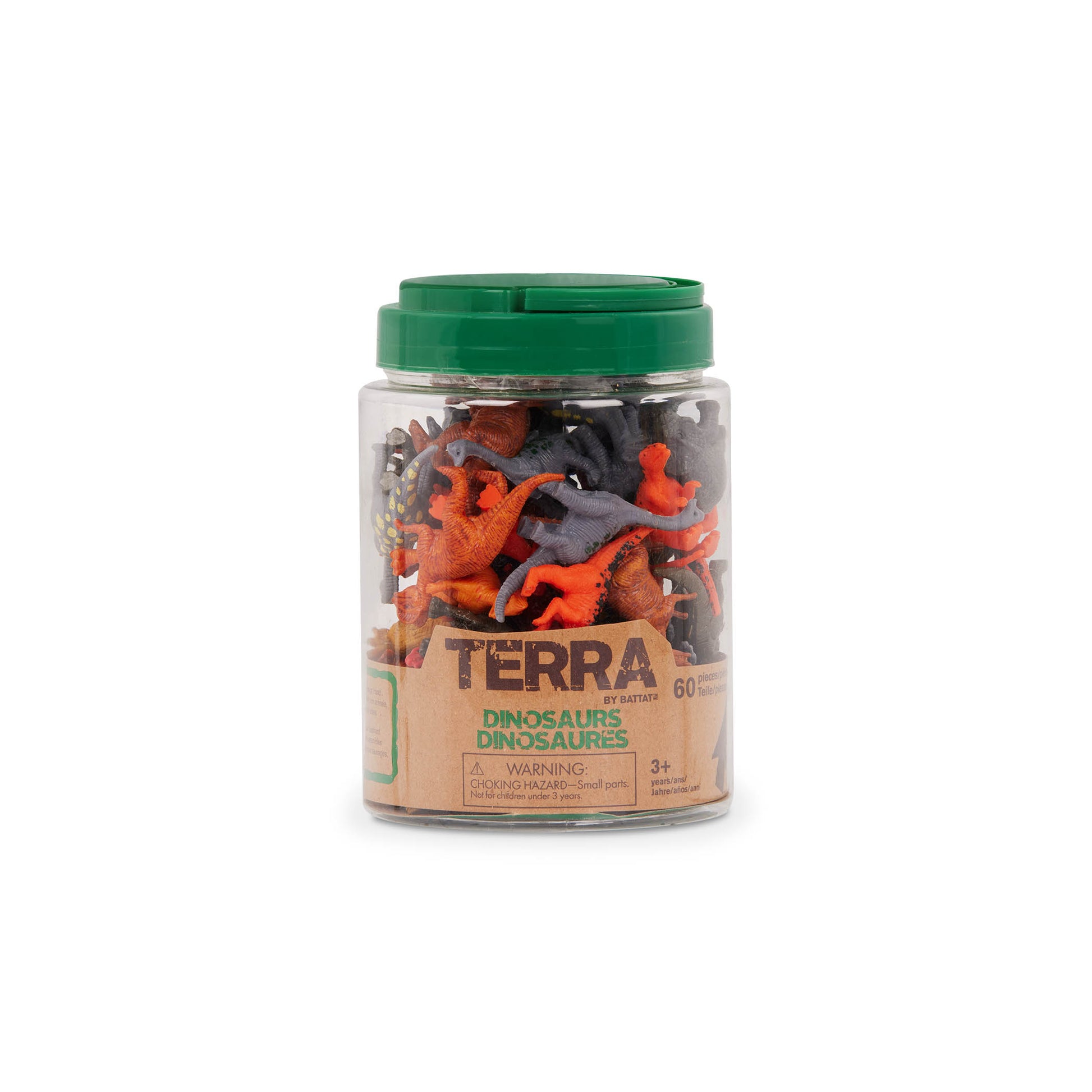 Terra Miniature Dinosaurs in a Tube - 60 Piece Dinosaur Toy Set for Kids