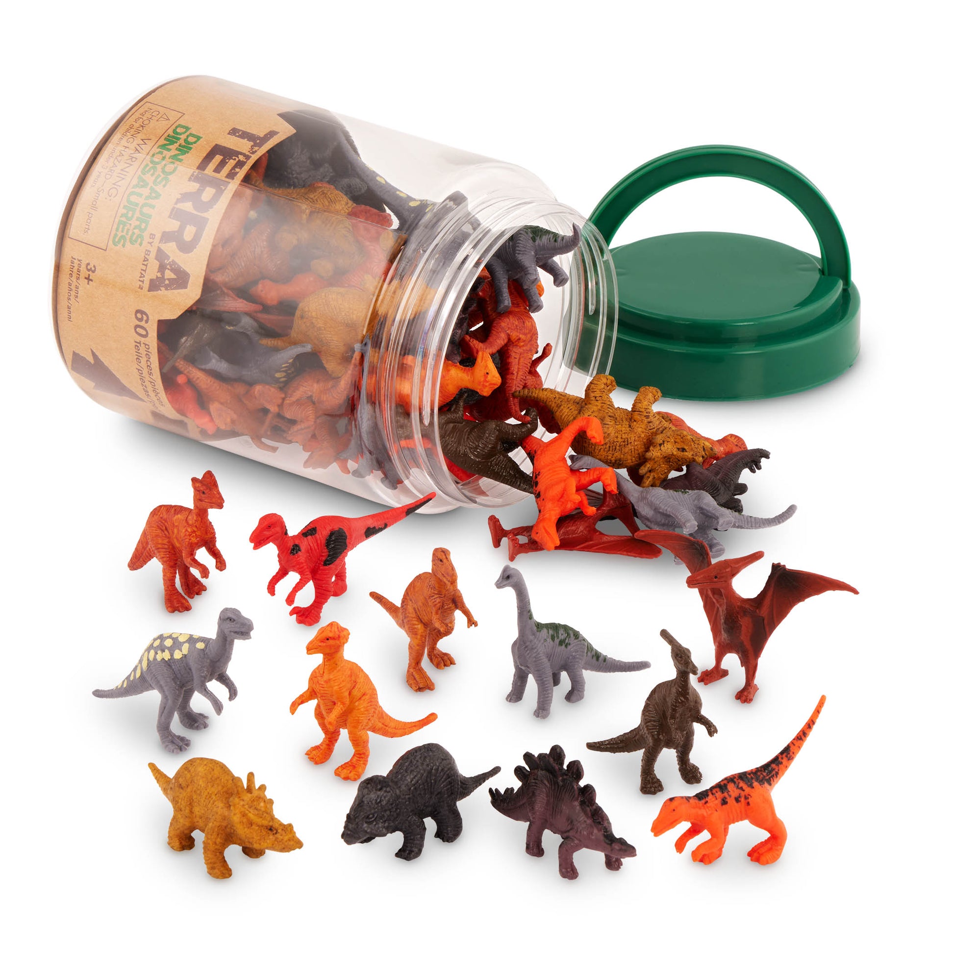 Terra Miniature Dinosaurs in a Tube - 60 Piece Dinosaur Toy Set for Kids
