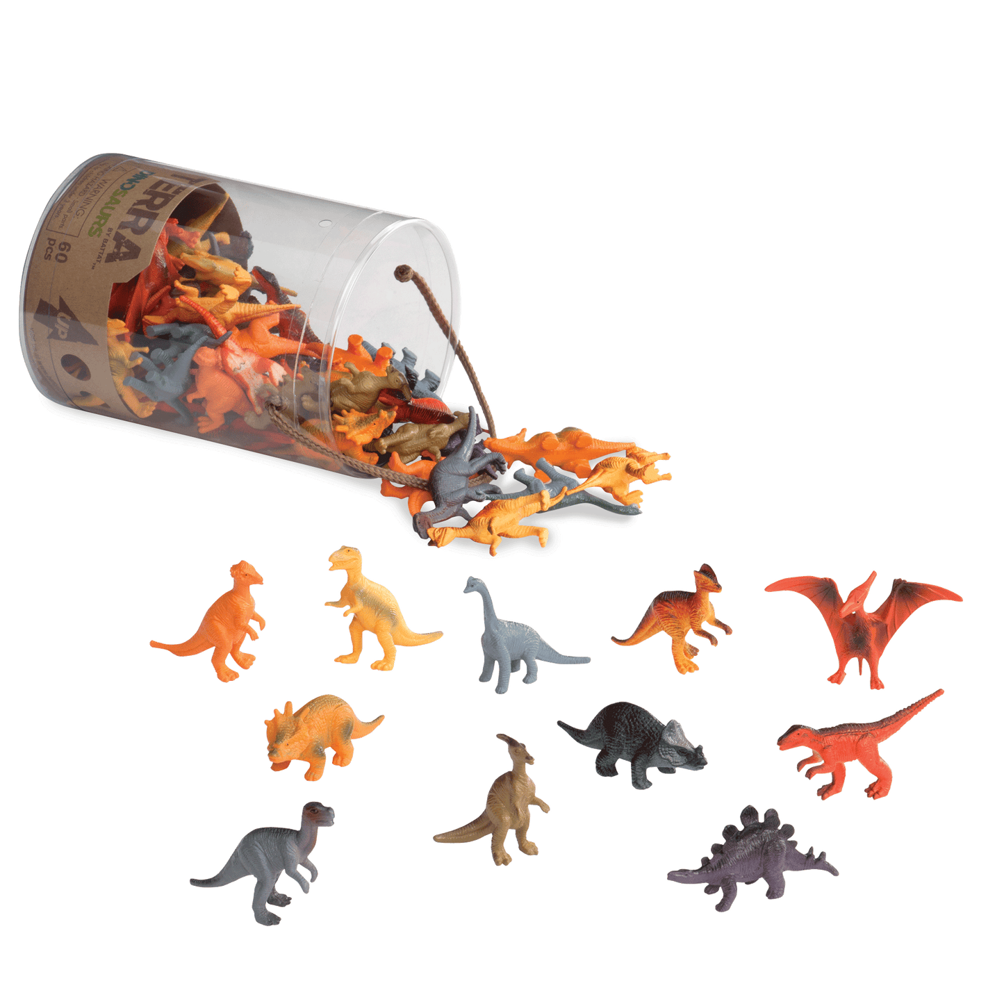 Close-up of the various dinosaurs in the Terra Miniature Dinosaurs set