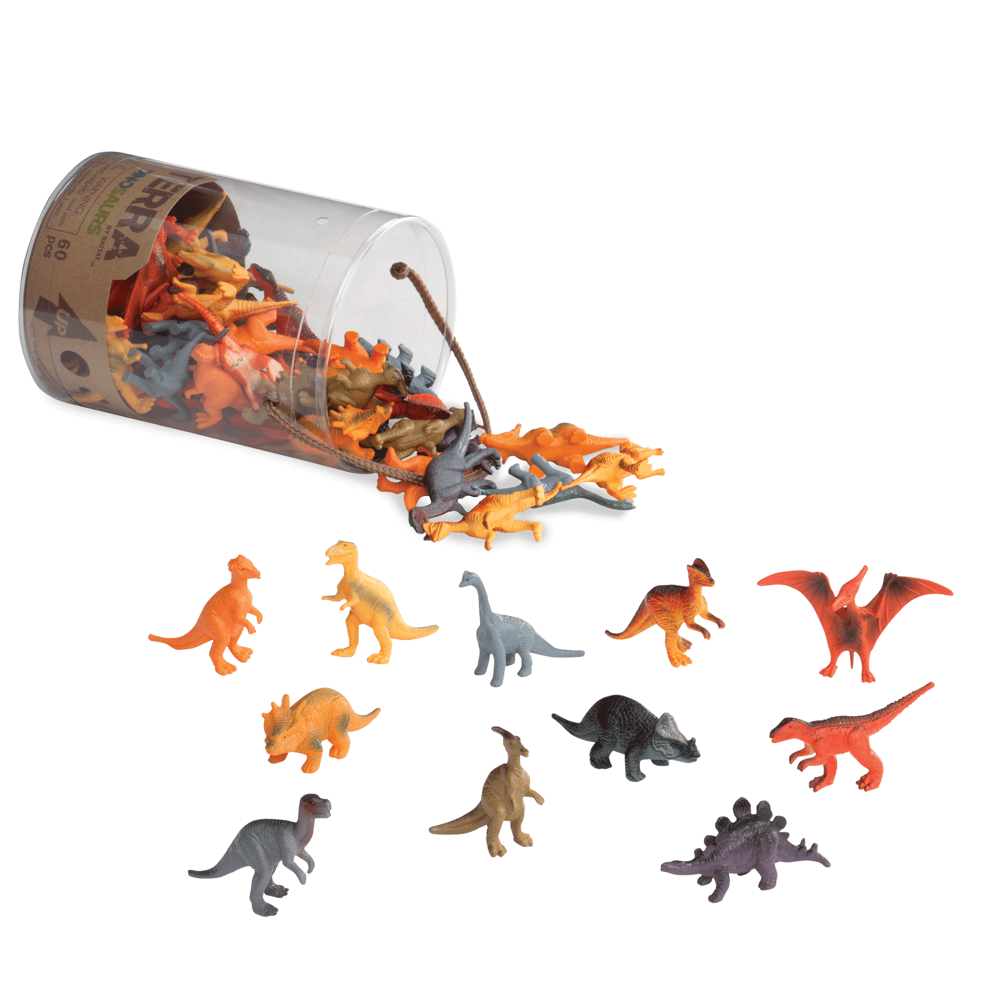 Terra Miniature Dinosaurs in a Tube - 60 Piece Dinosaur Toy Set for Kids