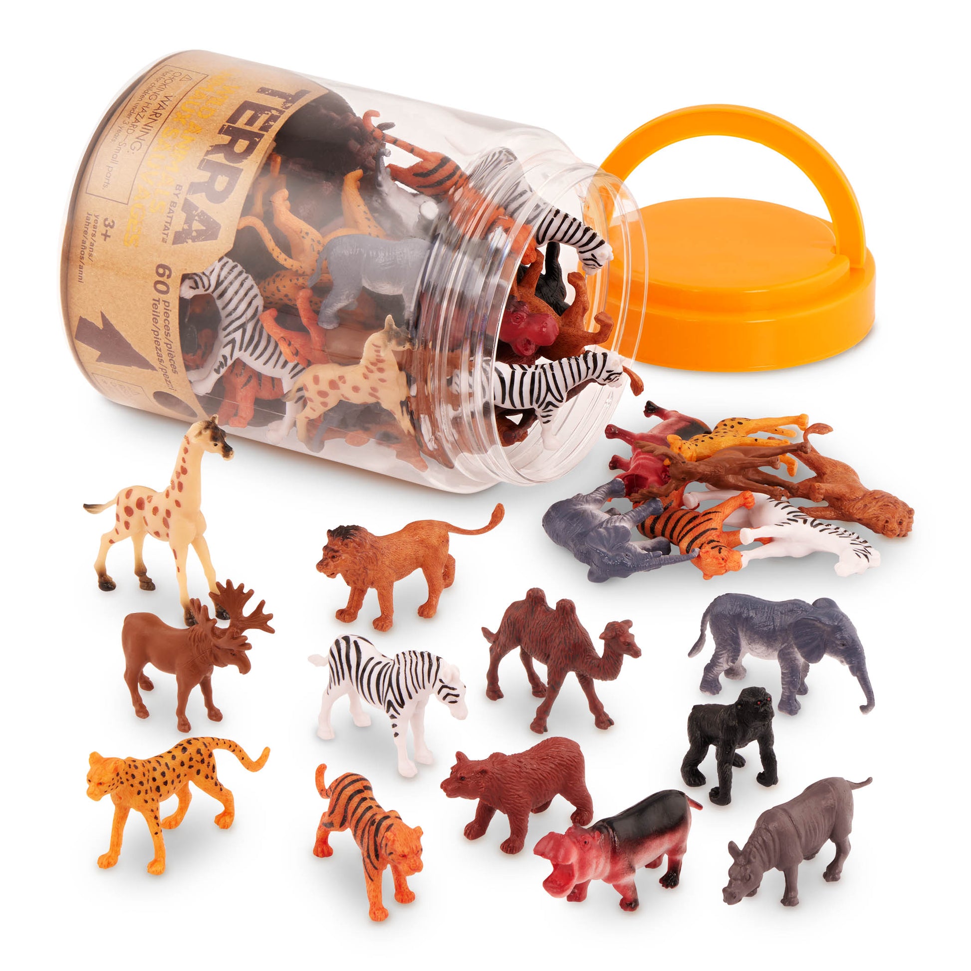Terra Miniature Wild Animals in a Tube - 60 Piece Animal Toy Set for Kids