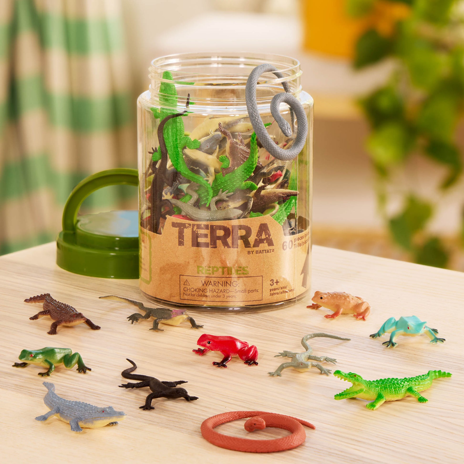 Terra Miniature Reptiles & Amphibians in a Tube - 60 Piece Animal Toy Set for Kids