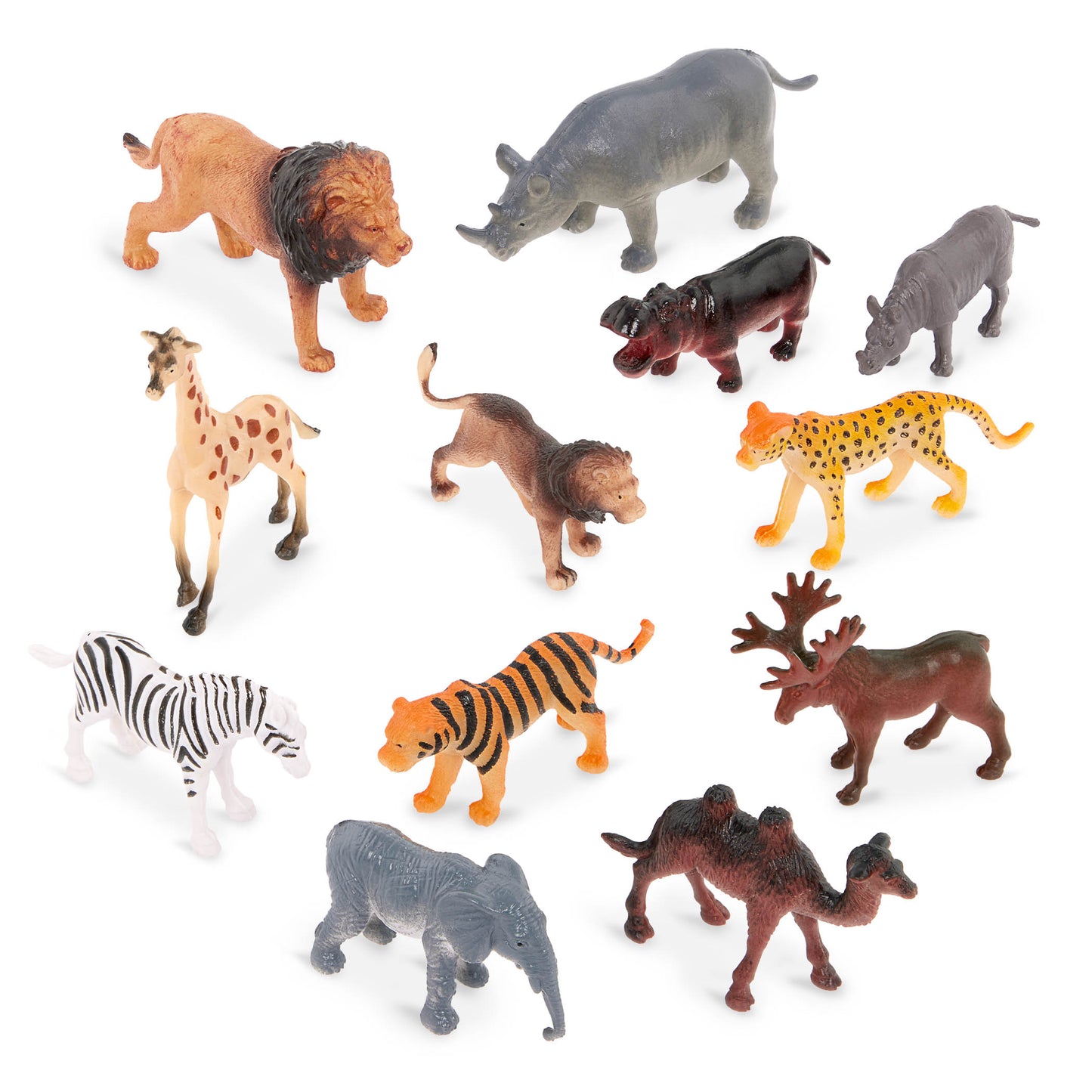 Close-up of the various wild animals in the Terra Miniature Wild Animals set