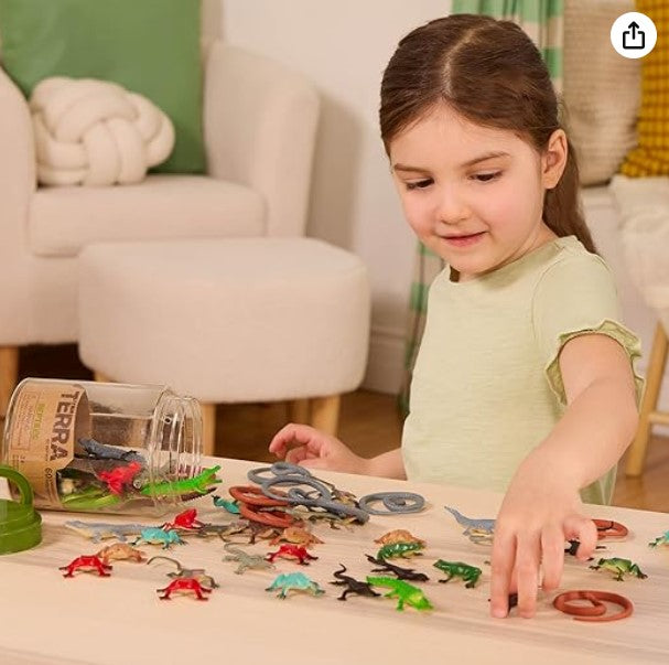 Terra Miniature Reptiles & Amphibians in a Tube - 60 Piece Animal Toy Set for Kids