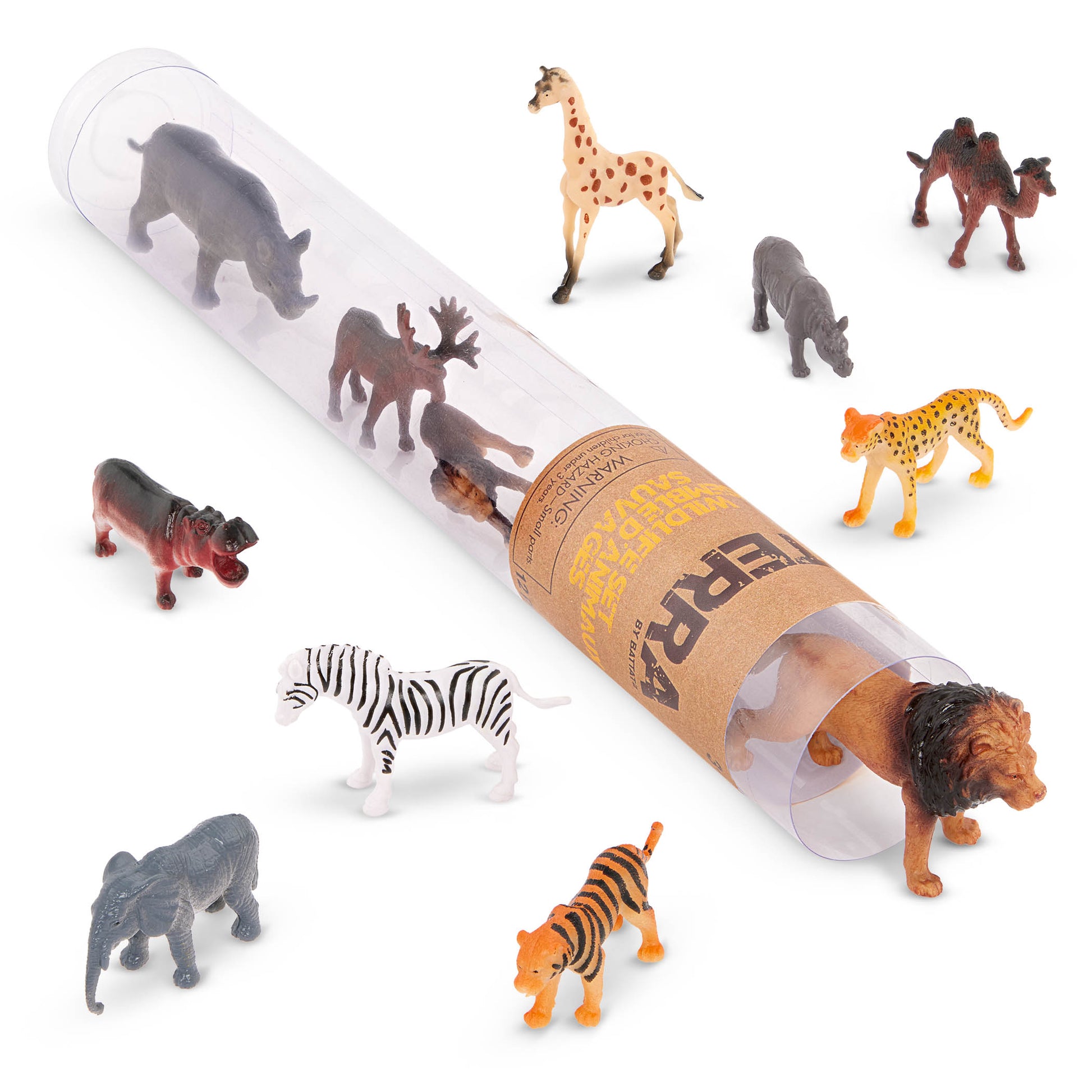 Terra Miniature Wild Animals in a Tube - 12 Piece Animal Figure Set for Kids