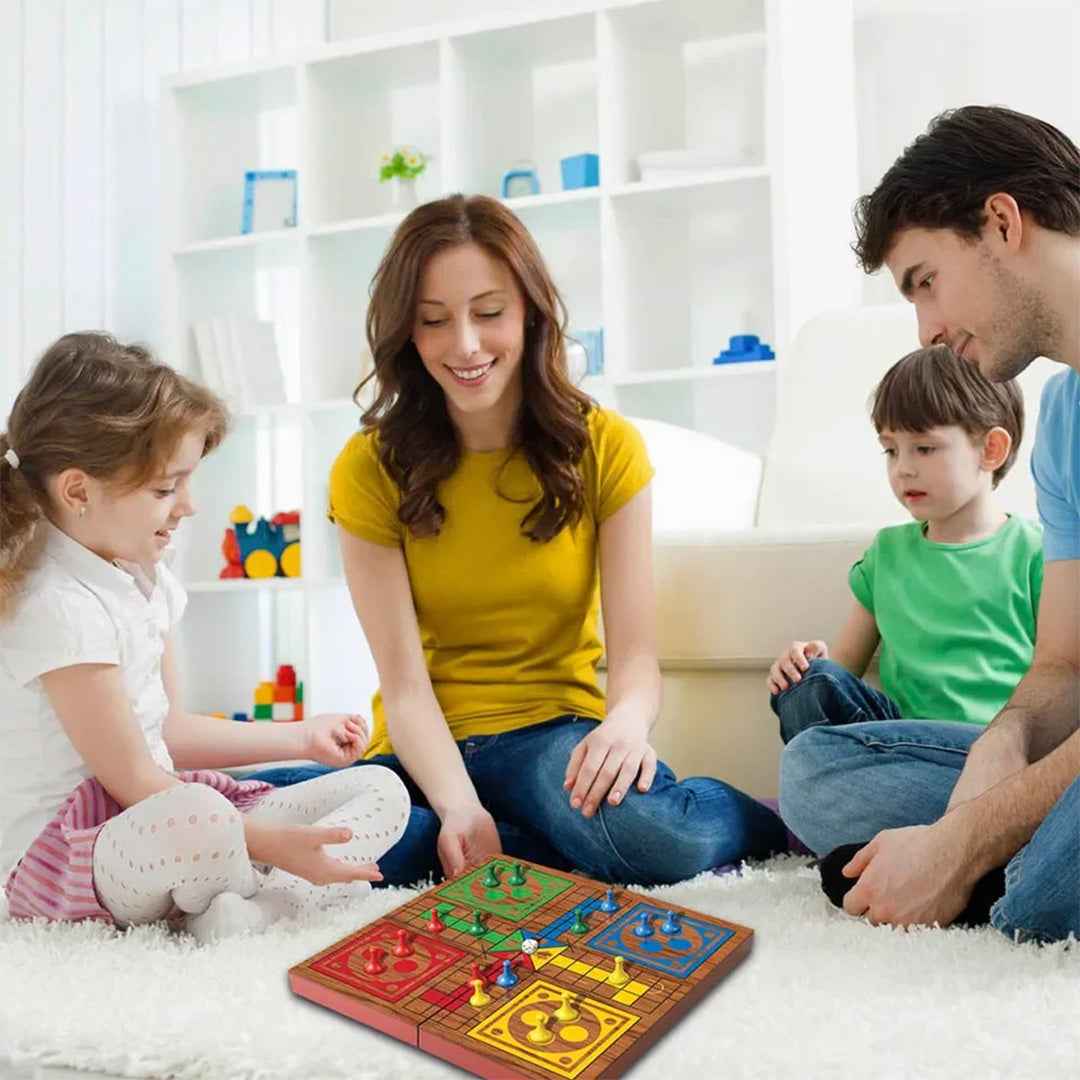 Ambassador Folding Wood Ludo Set | Classic Educational Travel Game for Kids