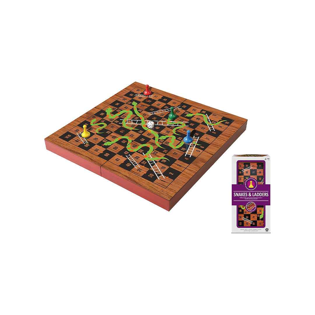 Ambassador Folding Wooden Snakes and Ladders Game | Educational Travel Set for Kids