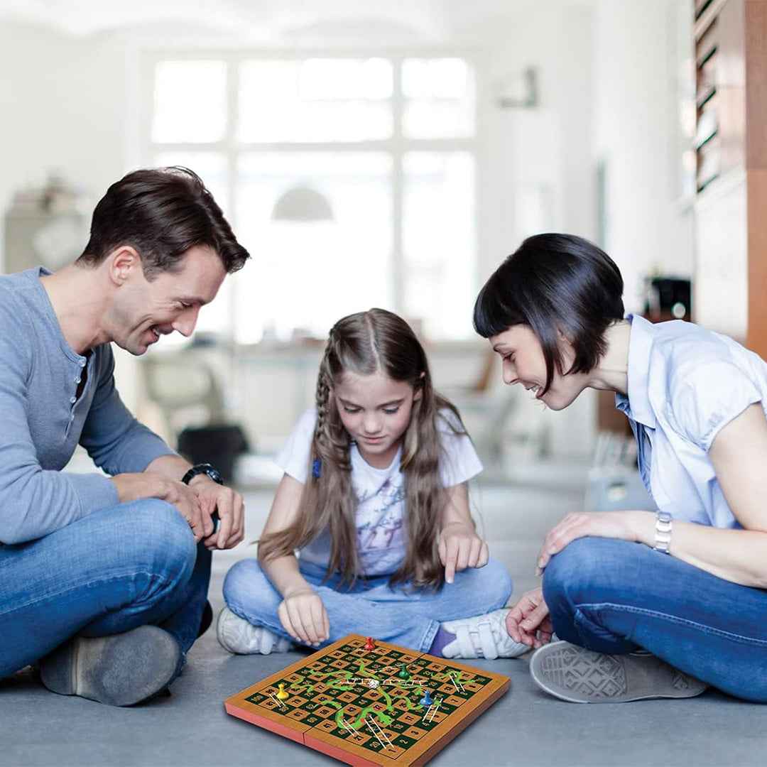 Ambassador Folding Wooden Snakes & Ladders Board Game | Educational Travel Set for Kids