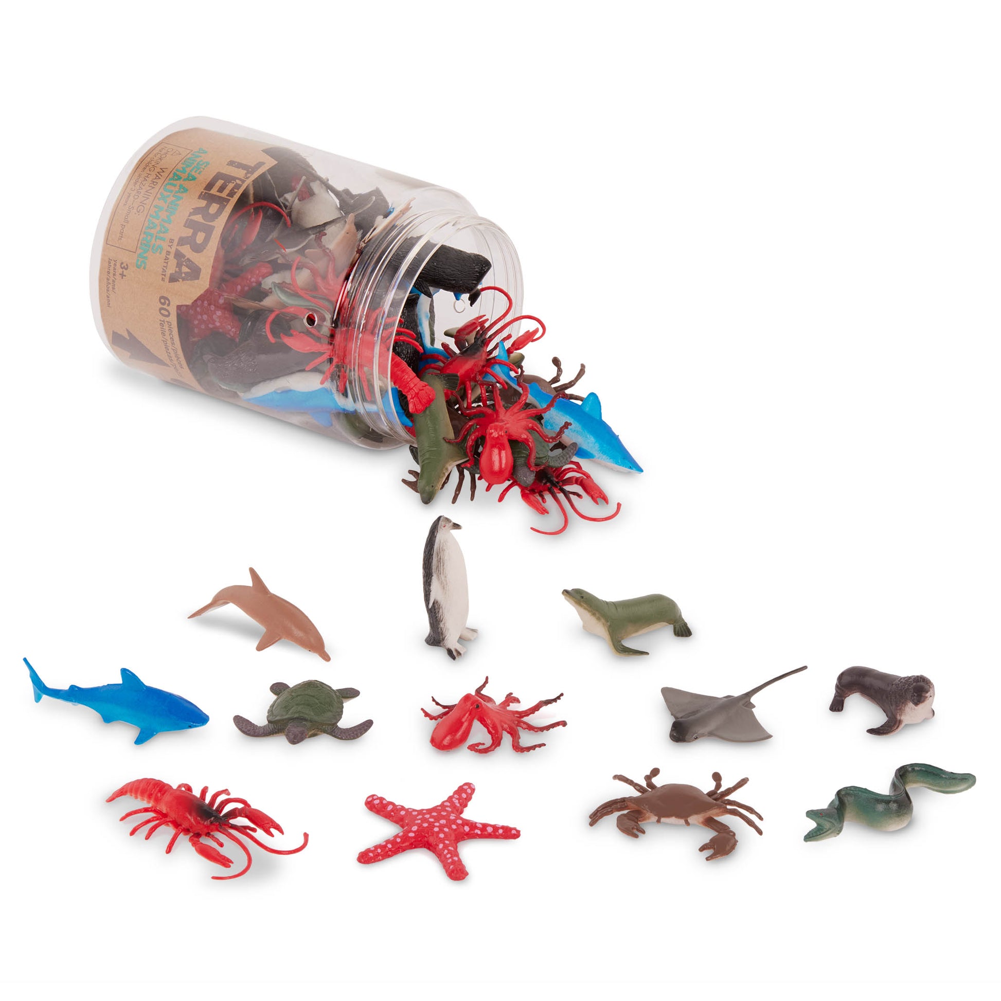 Terra 60-Piece Ocean Animal Figurines Playset - Miniature Sea Animal Toys for Kids