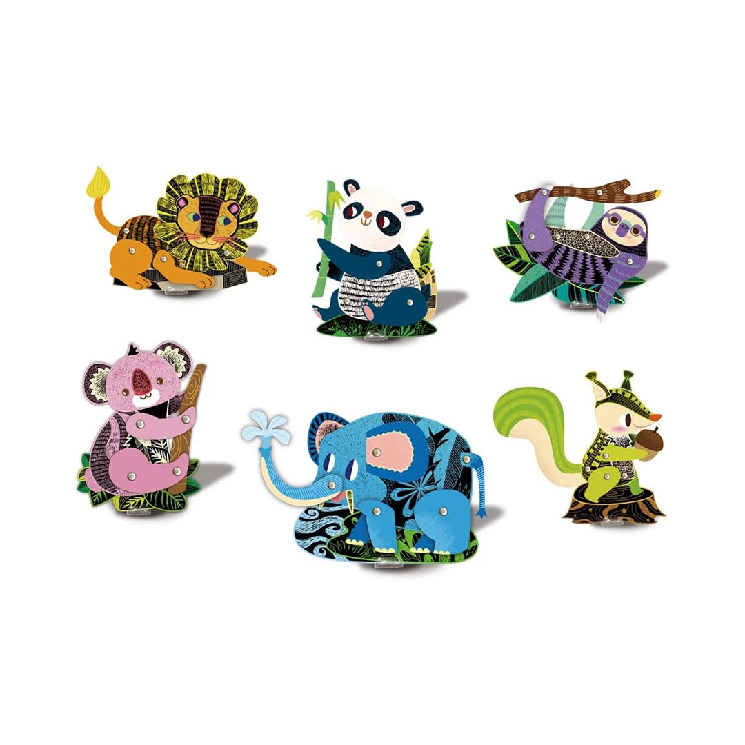 Non-toxic interactive jungle puppets for physical development.
