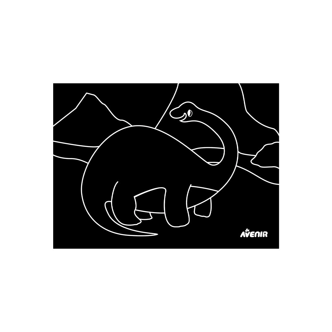 Preschool scratch art pen and dinosaur sheets for activity toys.
