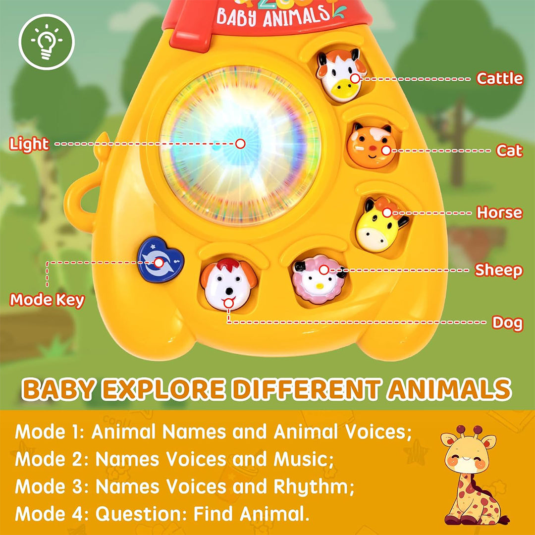 Close-up of the animal buttons and light features on the toy
