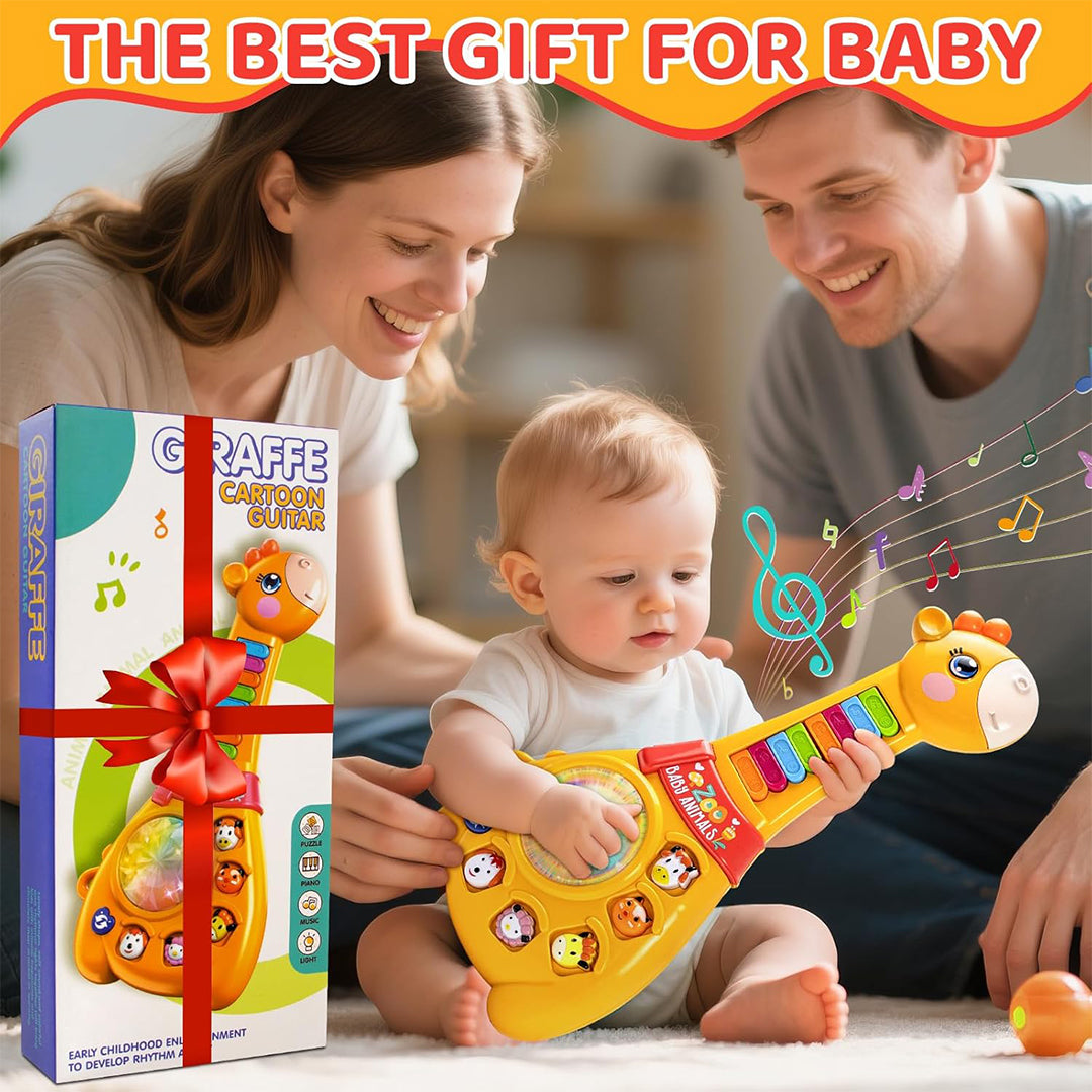 Gift-ready packaging of the musical guitar toy for a 1st birthday
