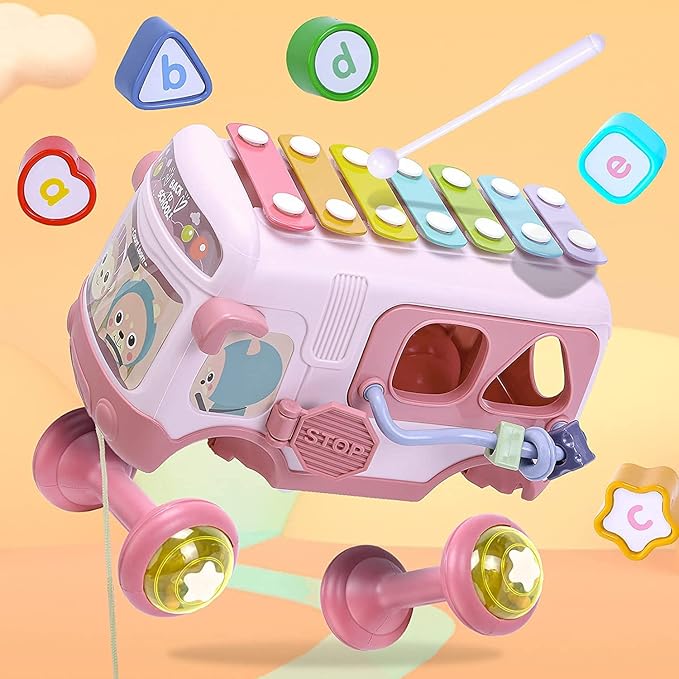 3-in-1 Musical School Bus Toy | Baby Xylophone & Shape Sorter | Toyspry Dubai
