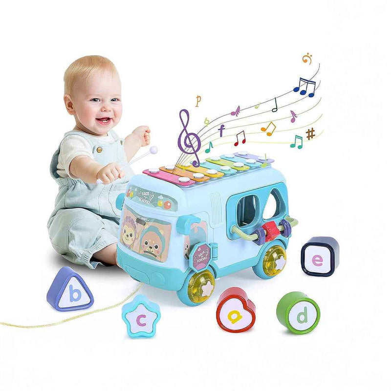 5-in-1 Musical School Bus Toy & Baby Xylophone