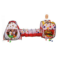 Kids Ball House with Tunnel and 2 Playhouses - Play Tent with 100 Balls