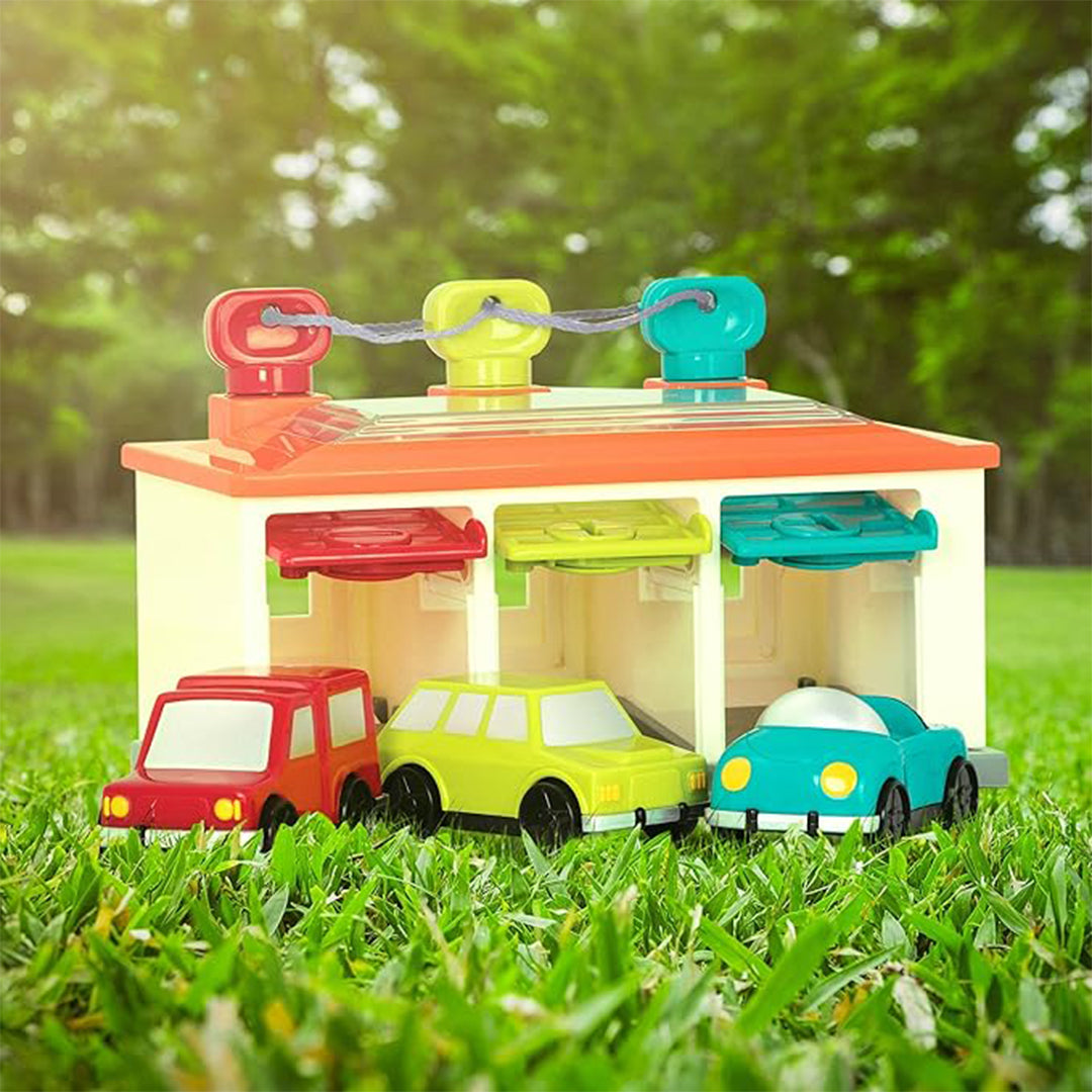 Battat 3-Car Garage Playset - Interactive Toy for Toddlers with Matching Colors and Shapes