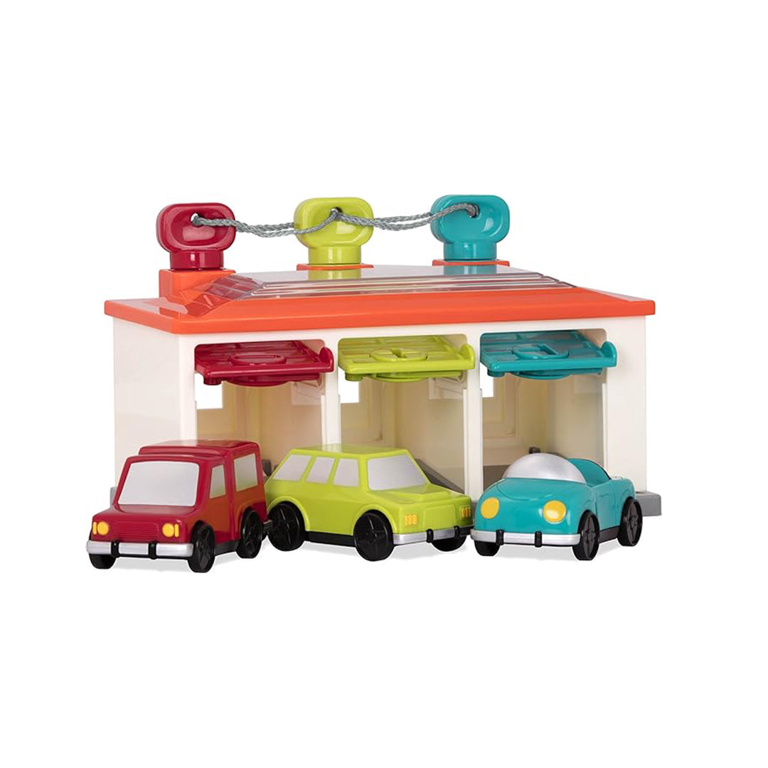 Battat 3-Car Garage Playset - Interactive Toy for Toddlers with Matching Colors and Shapes