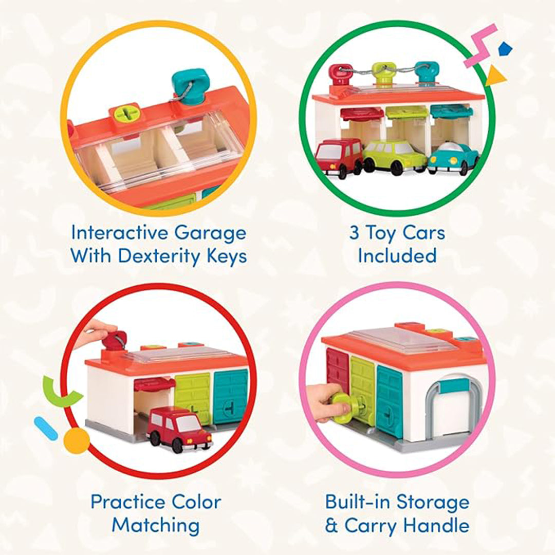 Battat 3-Car Garage Playset - Interactive Toy for Toddlers with Matching Colors and Shapes