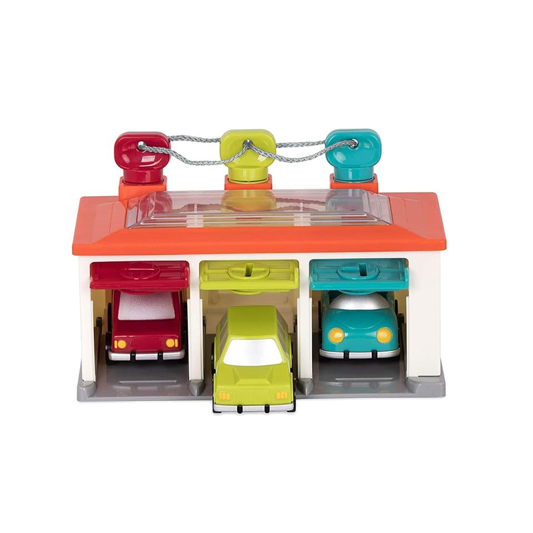 Battat 3-Car Garage Playset - Interactive Toy for Toddlers with Matching Colors and Shapes