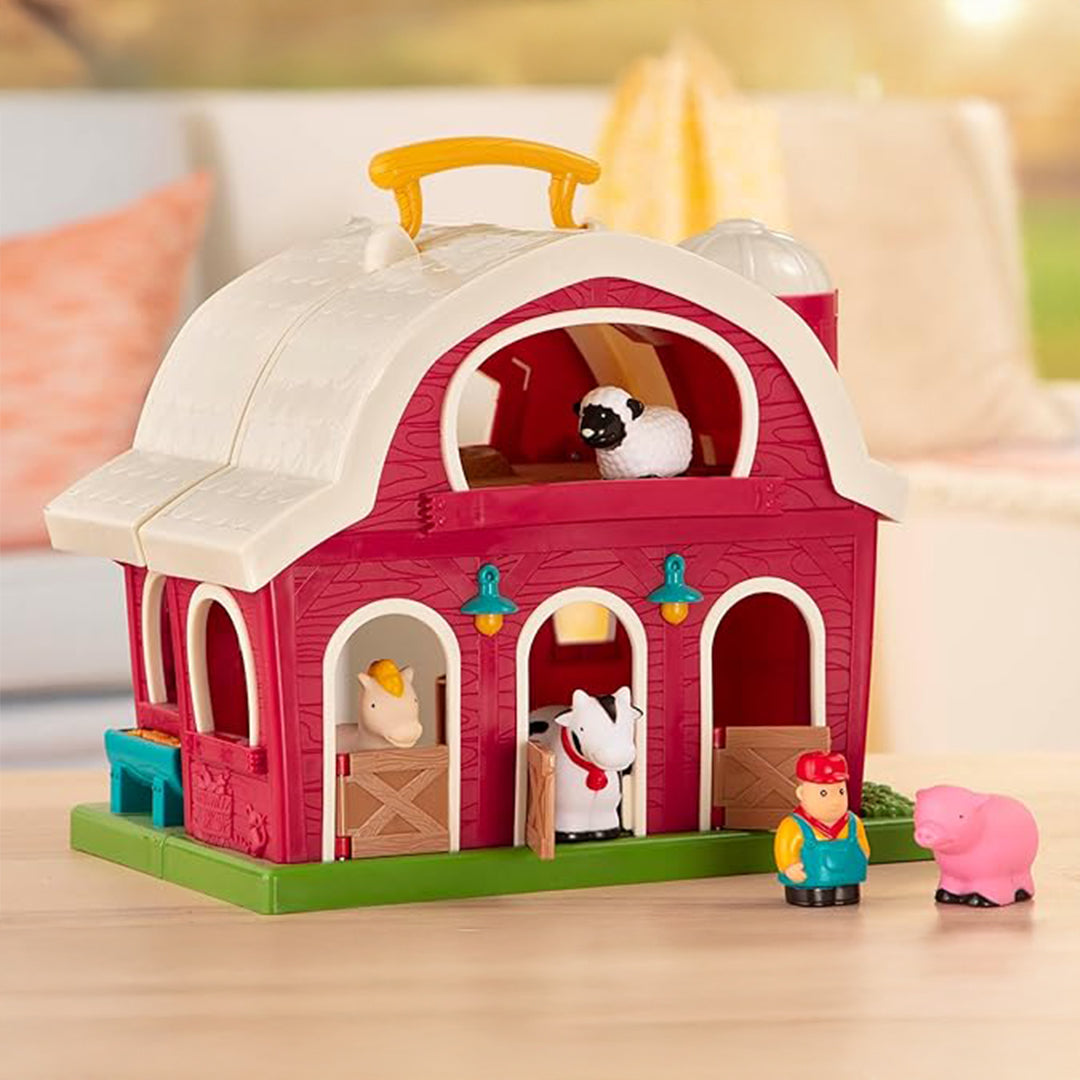 Battat Big Red Barn Farm Animal Playset - Foldable Barn Toy for Toddlers