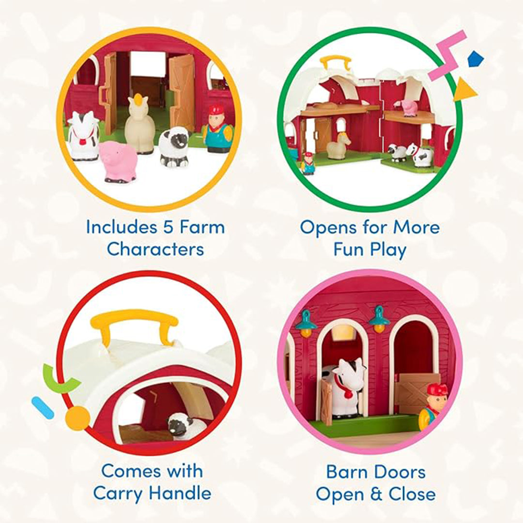 Battat Big Red Barn Farm Animal Playset - Foldable Barn Toy for Toddlers